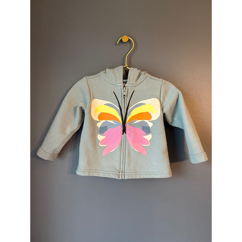 Tea Collection Butterfly Zip Up Hoodie Light Blue 9 12 Months Baby Girl‎
